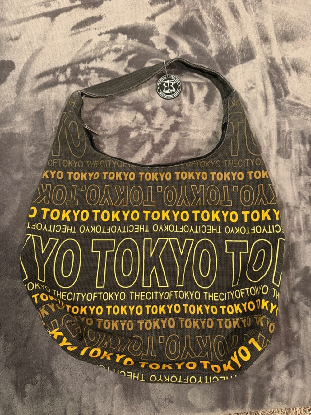 Robin Ruth Black and Yellow Tokyo Print Hobo Bag